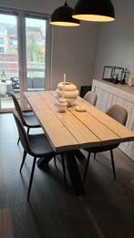 Steigerhouten eettafel + 4 stoelen – prijs bespreekbaar, Enlèvement, Métal