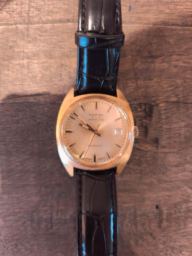 Zeldzame vintage Pontiac Hydraulica Memomatic, Handtassen en Accessoires, Horloges | Dames, Gebruikt, Polshorloge, Overige merken