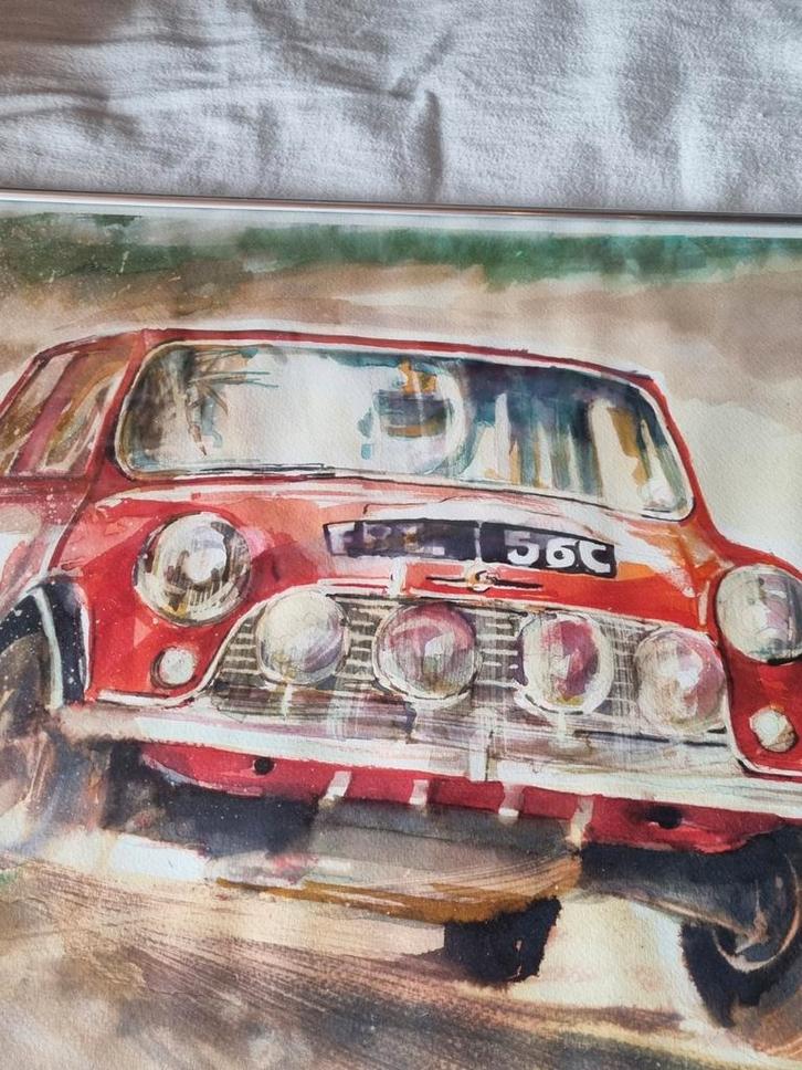 aquarel mini cooper, Hobby en Vrije tijd, Schilderen, Nieuw, Overige typen, Ophalen of Verzenden