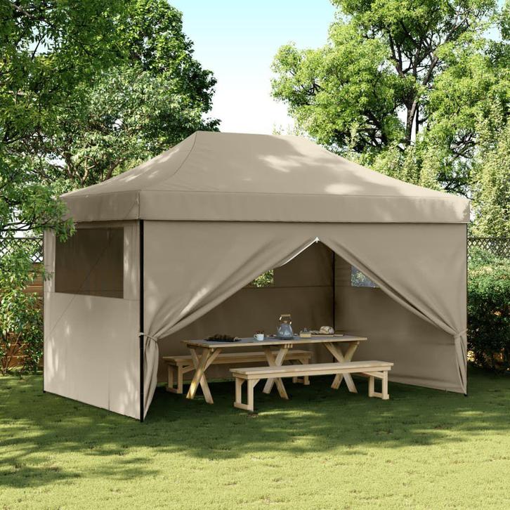 vouwtent inklapbaar met 4 wanden 3x4,5 meter Taupe, Nieuw, Tuin en Terras, Partytenten, Nieuw, Ophalen