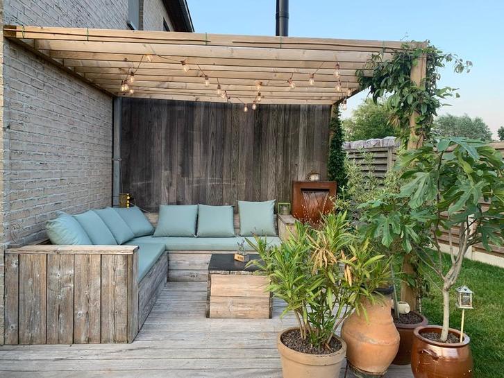 Zeer mooie lichtblauwe kussens voor hoeksalon, Tuin en Terras, Tuinsets en Loungesets, Zo goed als nieuw, Loungeset, Steigerhout