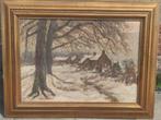 huile sur toile village enneige signe auguste van steenacker, Antiek en Kunst, Kunst | Schilderijen | Klassiek, Ophalen of Verzenden