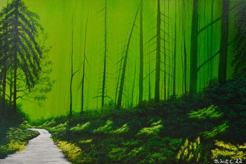Peinture - Vert forêt de pins apaisante, Antiquités & Art, Art | Peinture | Classique, Enlèvement ou Envoi