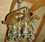 luster met smeedwerk, Huis en Inrichting, Lampen | Kroonluchters, Ophalen, Zo goed als nieuw, Glas