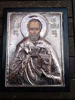 Icoon Sinterklaas zilver oud Griekenland Orthodox 1962, Ophalen of Verzenden