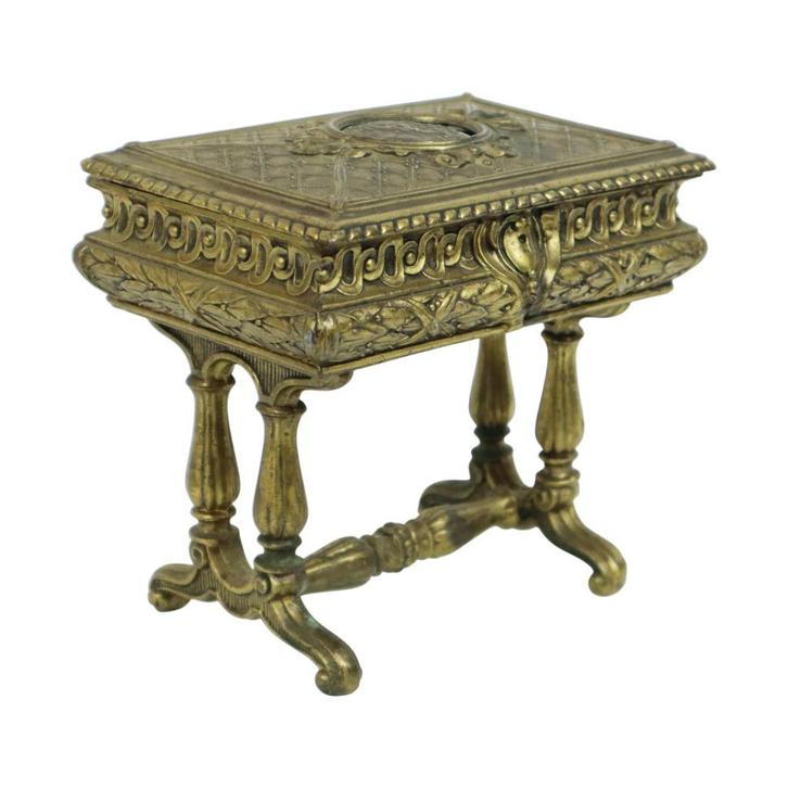 Antieke Sierradendoos Juwelen Bronskleurig Metaal Frankrijk, Antiek en Kunst, Curiosa en Brocante, Ophalen of Verzenden