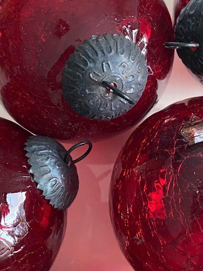 6 Zware 60 jaar oude massieve glazen retro HEKSENKERSTBALLEN, Diversen, Kerst, Zo goed als nieuw, Ophalen