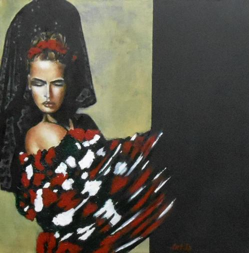 "Spaanse dans" Schilderij, Antiek en Kunst, Kunst | Schilderijen | Modern, Verzenden