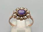 Gouden Vintage ring edelsteen amethist en zaadparel.2025/857, Envoi, Or, Bague, Avec pierre précieuse
