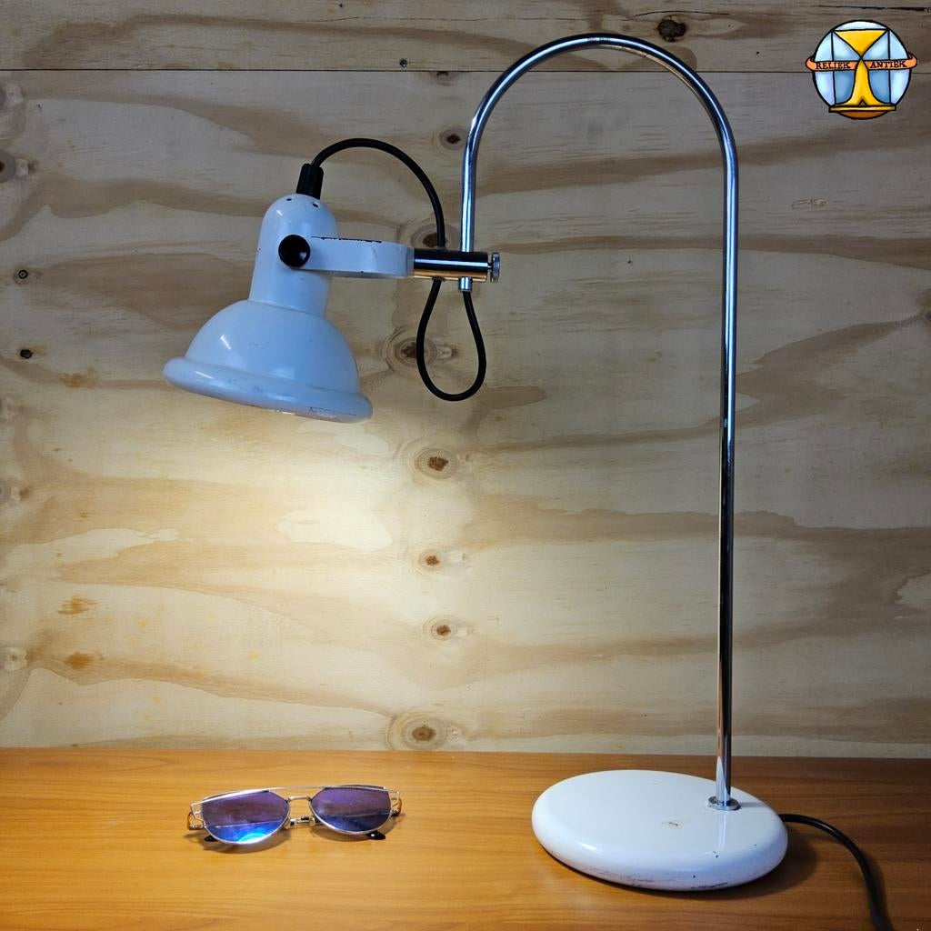 Vintage industriële chromen tafellamp / booglamp Anvia (70s), Huis en Inrichting, Lampen | Tafellampen, Gebruikt, 50 tot 75 cm