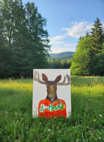 Grappig Schilderij Eland "A-moosing" (Handgemaakt) beschikbaar voor biedingen
