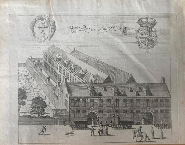 Antieke Gravure Berg van Barmhartigheid Antwerpen 17e E, Antiek en Kunst, Kunst | Etsen en Gravures, Ophalen of Verzenden