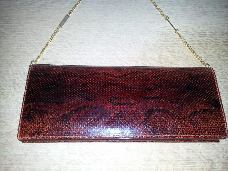 Schitterende vintage slangenlederen handtas, avondtas, clutc, Handtassen en Accessoires, Tassen | Damestassen, Handtas, Ophalen of Verzenden