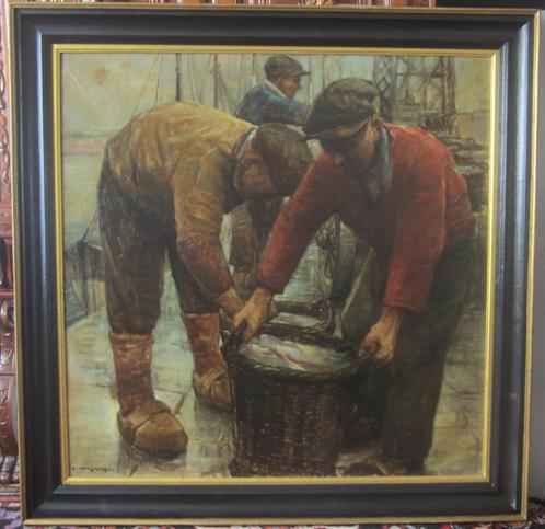 "Fishermen at Work" - Pierre Verbeke (1895 - 1962), Antiek en Kunst, Kunst | Schilderijen | Klassiek, Ophalen