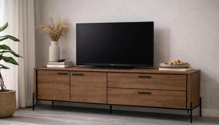 Ensemble buffet Calente + meuble bas (meuble TV) couleur noy, Maison & Meubles, Armoires | Dressoirs, Comme neuf, 150 à 200 cm