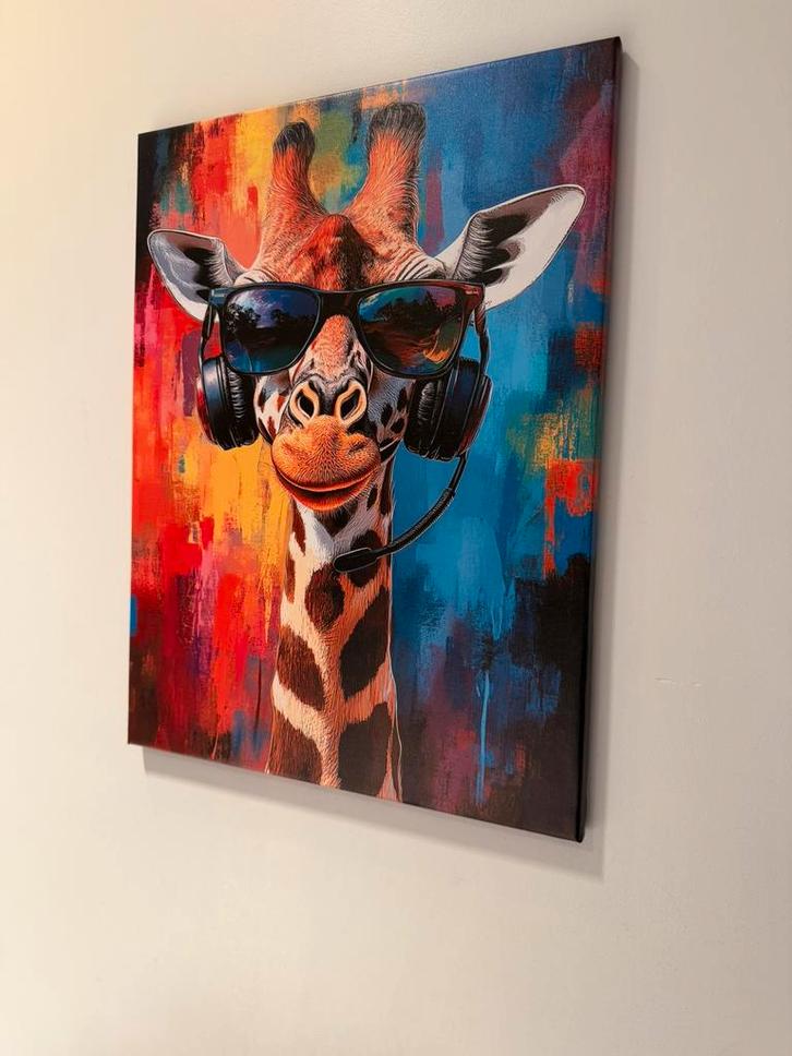 Poster encadré Girafe avec haut-parleur - rétro vintage, Antiquités & Art, Art | Peinture | Abstraite, Enlèvement ou Envoi