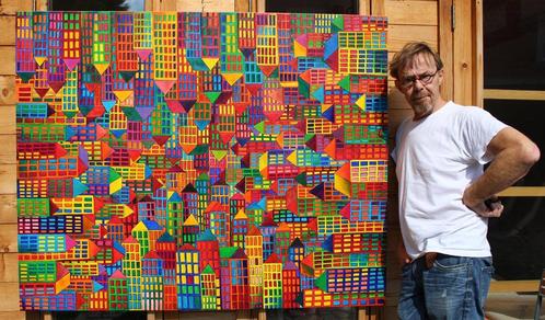Groot oud schilderij 'de makelaar', Antiek en Kunst, Kunst | Schilderijen | Modern, Ophalen