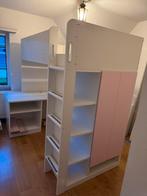 Kinderbed/bureau (roze en wit), Ophalen, Zo goed als nieuw, Hoogslaper