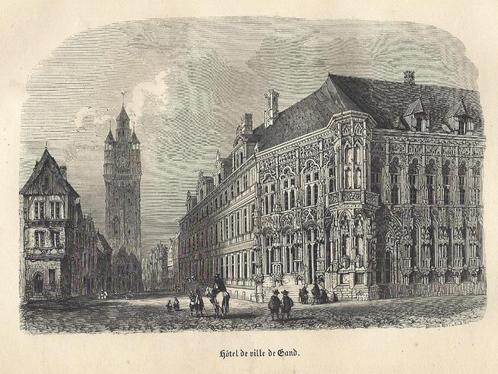 1853 - Gent / het stadhuis, Antiquités & Art, Art | Eaux-fortes & Gravures, Envoi