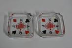 2 glazen asbakken met kaartspelmotief, Ophalen of Verzenden, Gebruikt
