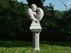 Engel met Vleugels op Sokkel - 110 cm - Steen, Tuin en Terras, Tuinbeelden, Ophalen of Verzenden, Steen