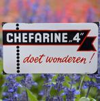 Top emaille bord van Chefarine 4, Langcat Bussum., Verzamelen, Ophalen of Verzenden, Gebruikt, Reclamebord