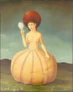 Huile sur panneau femme pouf signe Carl prevot, Ophalen of Verzenden