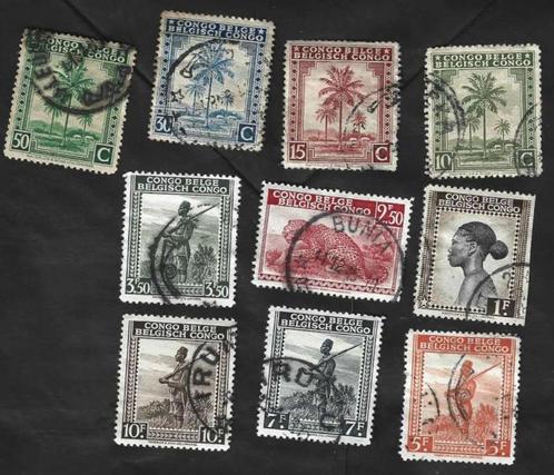 10 Postzegels Belgisch Congo1942 Palmbomen voorrang Fr, Postzegels en Munten, Postzegels | Afrika, Gestempeld, Overige landen