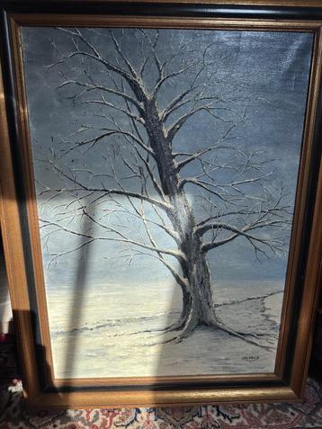 Schilderij wintertafereel boom beschikbaar voor biedingen
