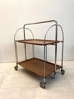 Bijzettafel, Vintage Serveerwagen met 2 Houten Bladen, Ophalen, Minder dan 55 cm, Gebruikt, Vintage, Mid-Century,