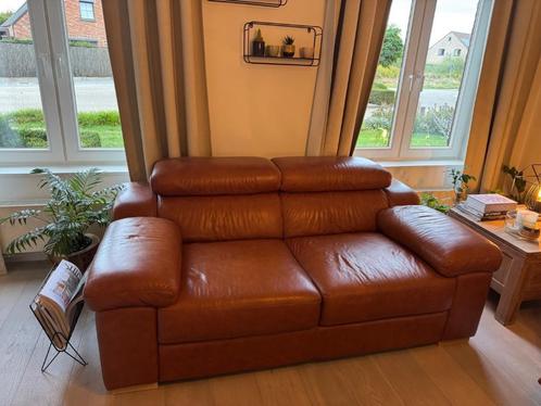 Lederen Salon met 2 Elektrische relaxen, Huis en Inrichting, Zetels | Complete zithoeken, Gebruikt, Leer, Ophalen