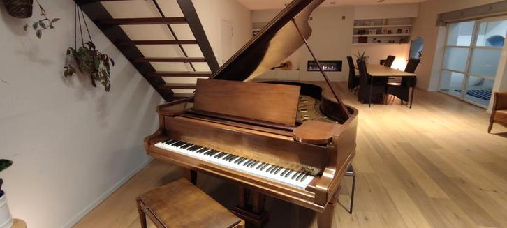 Vleugelpiano jazz antiek gerestaureerd en gestemd bruin, Muziek en Instrumenten, Piano's, Gebruikt, Vleugel, Bruin, Hoogglans