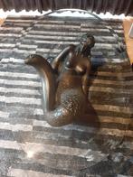 Bronskleurige salontafel zeemeermin met glazen blad, Ophalen, Zo goed als nieuw, Ovaal