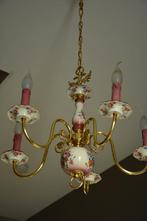 Italiaanse kroonluchter messing met porselein, Enlèvement, Comme neuf, Autres matériaux, Romantisch