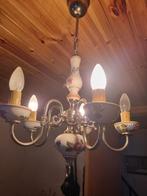 Vintage luchter met porselein en geschilderd bloemmotief, Huis en Inrichting, Lampen | Kroonluchters, Ophalen