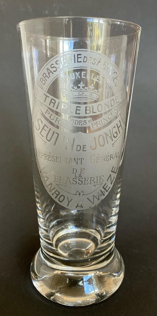 Prachtig gezuurd glas Van Roy Wieze, rond 1900, Verzamelen, Biermerken, Ophalen of Verzenden, Gebruikt, Glas of Glazen, Overige merken