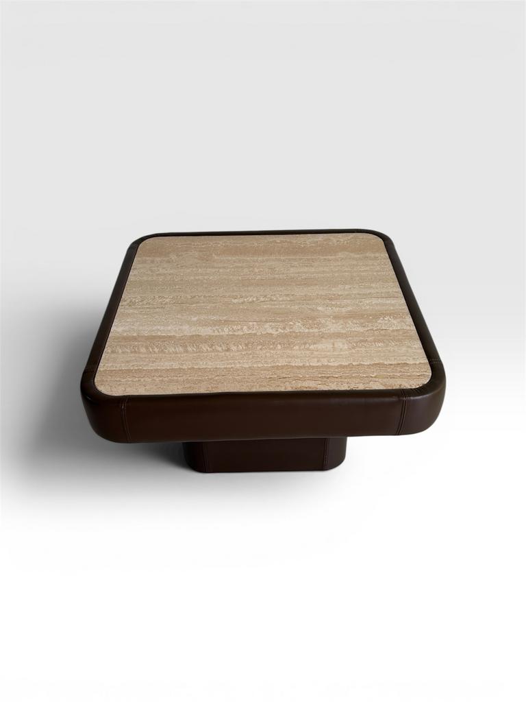 Salontafel leder en travertin, Huis en Inrichting, Ophalen, Overige materialen, 50 tot 100 cm, 50 tot 100 cm