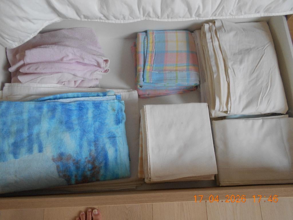 lot de 10 draps de lit 2 personnes, Maison & Meubles, Enlèvement, Utilisé, Blanc