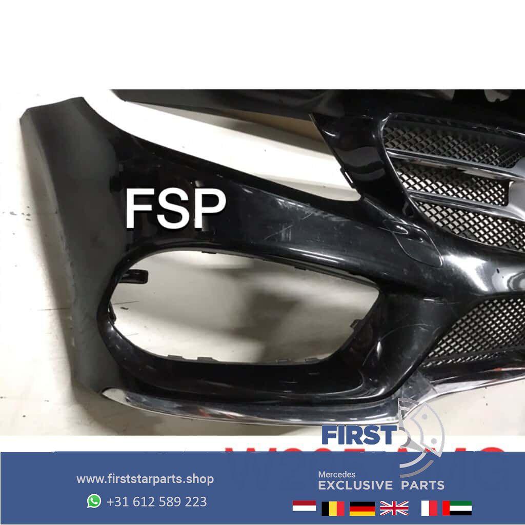 W205 C43 AMG Voorbumper zwart + gril + onderlip C Klasse 201, Gebruikt, -, Voor, Ophalen of Verzenden