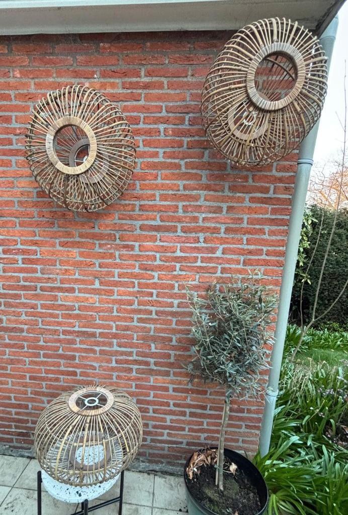 Set van 3 rotan hanglampen – ibiza stijl, Huis en Inrichting, Lampen | Hanglampen, Nieuw, Minder dan 50 cm, Hout, Kunststof, Ophalen