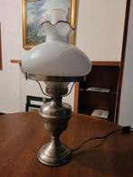 Tafellamp in tin met glazen kap H52cm, Huis en Inrichting, Ophalen, Zo goed als nieuw, Glas, 50 tot 75 cm