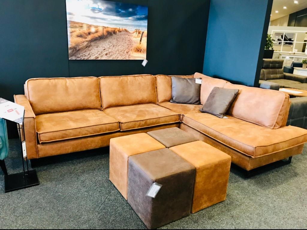 Lederen Hoekbank met TV-kast, Salontafel & Open Kast, Ophalen, Zo goed als nieuw, Leer