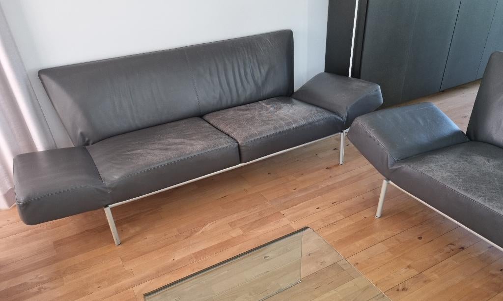 Twee lederen zetels, Huis en Inrichting, Ophalen, Gebruikt, 150 tot 200 cm, Driepersoons