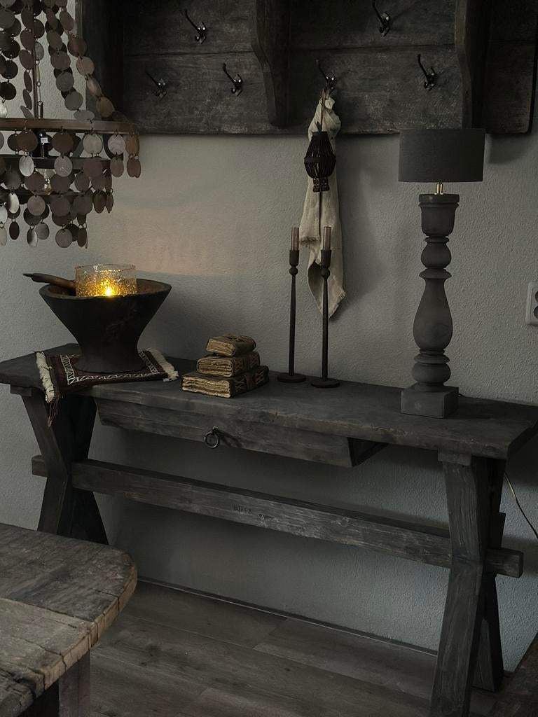 Hoffz oud houten sidetable x poot, Huis en Inrichting, Tafels | Sidetables, Ophalen of Verzenden