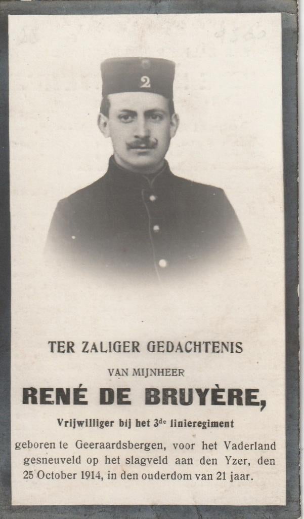 Gesneuvelde 1914-1918   René de Bruyère, Verzamelen, Bidprentjes en Rouwkaarten, Ophalen