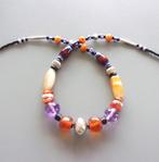 Collier africain ambre et violet en agates et perles touareg, Neuf, Pierre ou Minéral, Enlèvement ou Envoi, Avec pierre précieuse