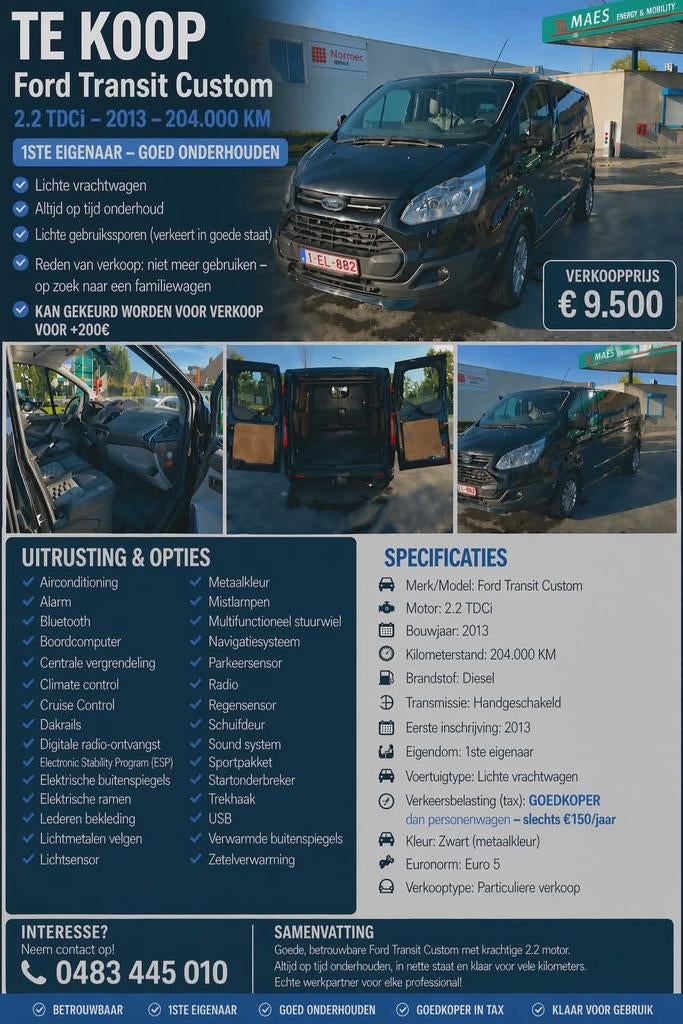 Ford Transit 2.2 Diesel - 1er propriétaire, Autos, Euro 5, Achat, 4 portes, 3 places