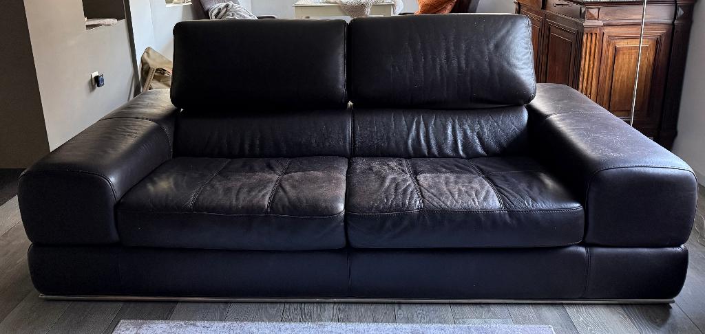 Lederen driezit, Ophalen, Gebruikt, 100 tot 125 cm, Driepersoons