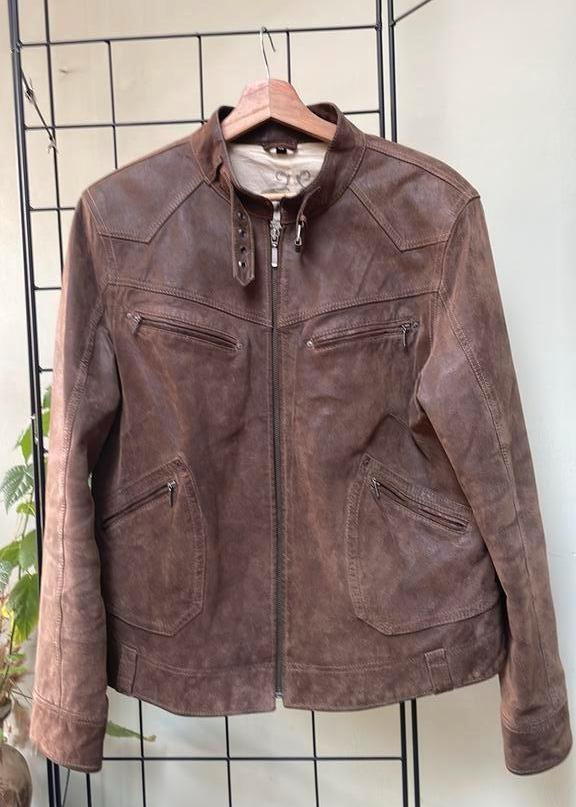 Bruine (100% echte) lederen jas, Kleding | Heren, Jassen | Winter, Zo goed als nieuw, Maat 46 (S) of kleiner, Bruin, Ophalen