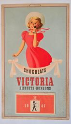 Chocolat VICTORIA Calendrier publicitaire 1947, Collections, Enlèvement ou Envoi, Utilisé, Panneau publicitaire